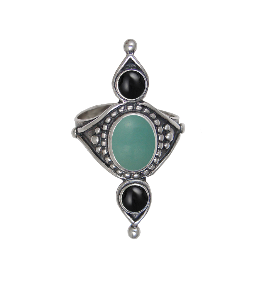 Sterling Silver Royal Ring With Aventurine And Black Onyx Size 9